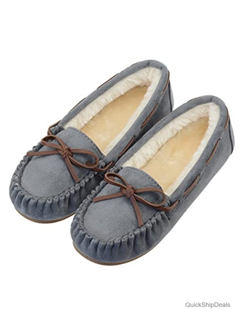 Women's Mocc Faux Fur Lined Micro Suede Lace-Up Bow Indoor Outdoor Shoes